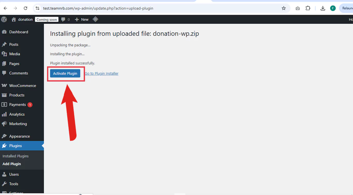 Donation WOo plugin Activate